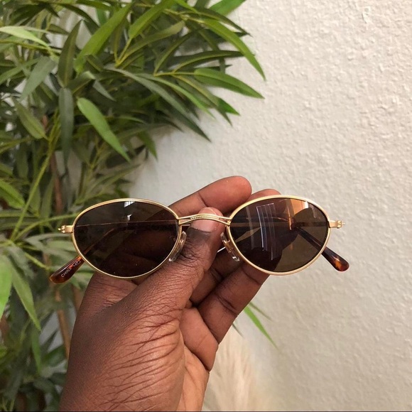 90s Y2K Retro Preppy Academia Gold Brown oval round metal sunglasses indie boho - Picture 4 of 7